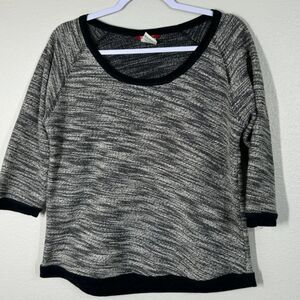 Unionbay Women's XL Sweater Top Black White Striped 3/4 Sleeve Knit Pullover